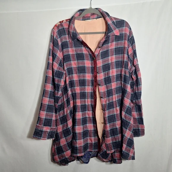 Soft Surroundings Plaid Tunic Top Burnout Velvet Paisley Forest Fairy Boho 2X - Picture 3 of 16